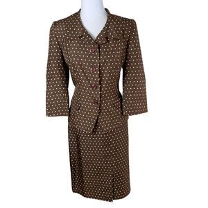 Vintage Donna Morgan Sz 8 Pure Silk Suit Skirt w/ Blazer Jacket Set Polka Dot